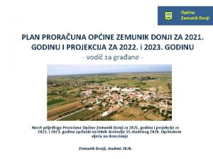 Opina Zemunik Donji PLAN PRORAUNA OPINE ZEMUNIK DONJI