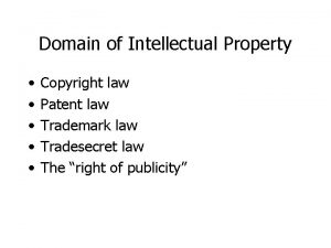 Domain of Intellectual Property Copyright law Patent law