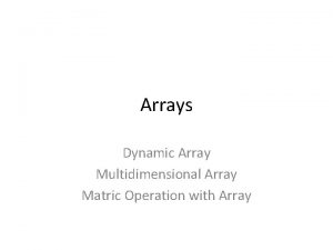 Arrays Dynamic Array Multidimensional Array Matric Operation with