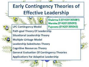 Early Contingency Theories of Effective Leadership Shabrina S