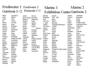 Freshwater 1 Garrison 12 Freshwater 2 Peninsula 12