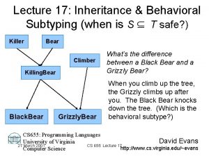 Lecture 17 Inheritance Behavioral Subtyping when is S