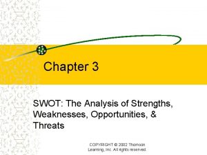 Chapter 3 SWOT The Analysis of Strengths Weaknesses