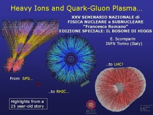 Heavy Ions and QuarkGluon Plasma XXV SEMINARIO NAZIONALE