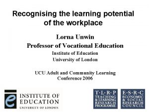 Recognising the learning potential of the workplace Lorna