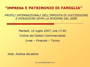 IMPRESA E PATRIMONIO DI FAMIGLIA PROFILI INTERNAZIONALI DELLIMPOSTA