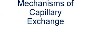 Mechanisms of Capillary Exchange Mechanisms of Capillary Exchange