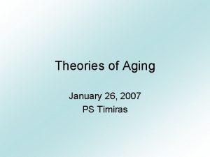 Theories of Aging January 26 2007 PS Timiras