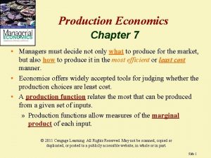 Production Economics Chapter 7 Managers must decide not