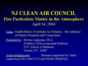 NJ CLEAN AIR COUNCIL Fine Particulate Matter in