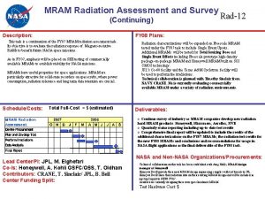 MRAM Radiation Assessment and Survey Continuing Description FY