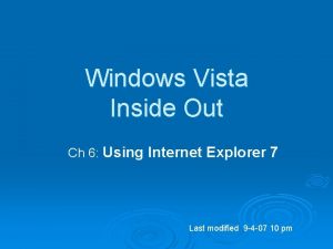 Windows Vista Inside Out Ch 6 Using Internet Windows Vista Inside Out Ch 6 Using Internet