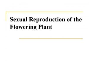 Sexual Reproduction of the Flowering Plant Learning objectives