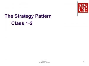 The Strategy Pattern Class 1 2 SE2811 Dr