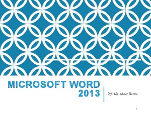 MICROSOFT WORD 2013 By Ms Abeer Helwa 1