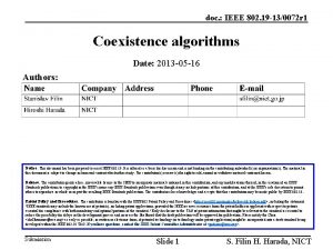 doc IEEE 802 19 130072 r 1 Coexistence