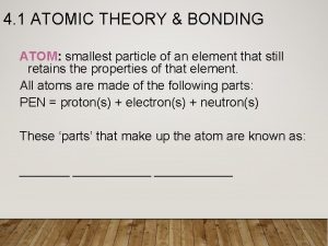 4 1 ATOMIC THEORY BONDING ATOM smallest particle