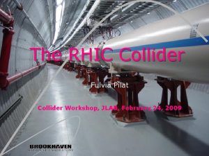 The RHIC Collider Fulvia Pilat Collider Workshop JLAB