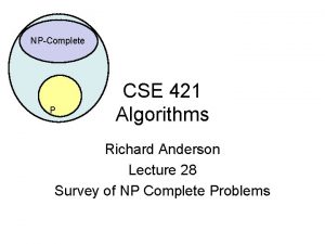 NPComplete P CSE 421 Algorithms Richard Anderson Lecture
