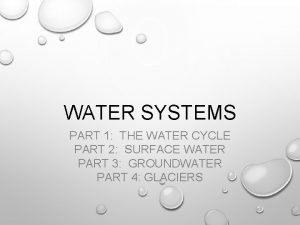 WATER SYSTEMS PART 1 THE WATER CYCLE PART