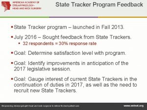 State Tracker Program Feedback State Tracker program launched