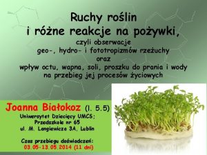 Ruchy rolin i rne reakcje na poywki czyli