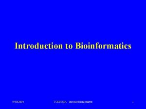 Introduction to Bioinformatics 9302004 TCSS 588 A Isabelle