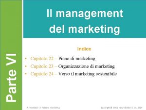 Il management del marketing Parte VI Indice Capitolo