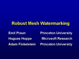 Robust Mesh Watermarking Emil Praun Hugues Hoppe Adam