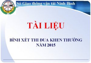 S Giao thng vn ti Ninh Bnh TI