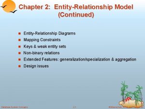 Chapter 2 EntityRelationship Model Continued n EntityRelationship Diagrams