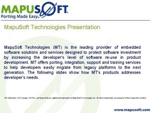 Mapu Soft Technologies Presentation Mapu Soft Technologies MT