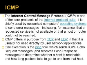 ICMP The Internet Control Message Protocol ICMP is