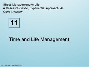 Stress Management for Life A ResearchBased Experiential Approach