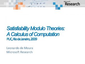 Satisfiability Modulo Theories A Calculus of Computation PUC