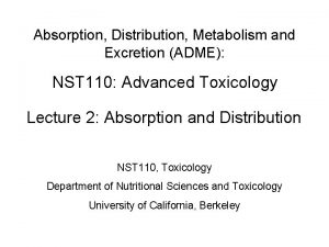 Absorption Distribution Metabolism and Excretion ADME NST 110