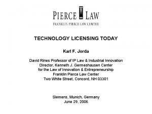 TECHNOLOGY LICENSING TODAY Karl F Jorda David Rines