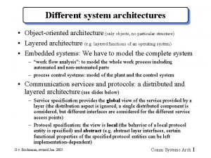Different system architectures Objectoriented architecture only objects no