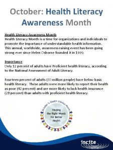 October Health Literacy Awareness Month Health Literacy Month