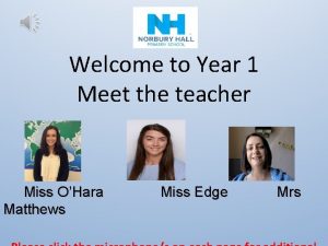 Welcome to Year 1 Meet the teacher Miss