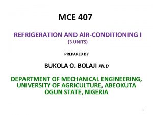 MCE 407 REFRIGERATION AND AIRCONDITIONING I 3 UNITS