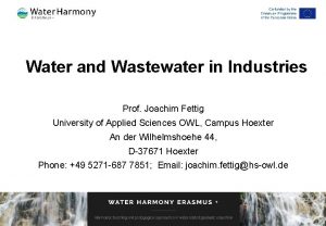Water and Wastewater in Industries Prof Joachim Fettig