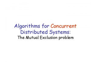 Algorithms for Concurrent Distributed Systems The Mutual Exclusion