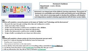 Homework Guidance Department Creative i Media HOD NMO