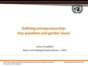 Defining entrepreneurship Key questions and gender issues Lauren