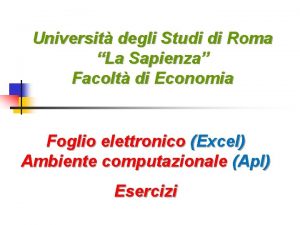 Universit degli Studi di Roma La Sapienza Facolt