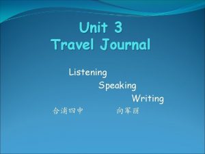 Unit 3 Travel Journal Listening Speaking Writing Can
