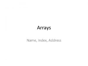 Arrays Name Index Address Arrays Declaration and Initialization