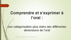 Comprendre et sexprimer loral une catgorisation plus claire