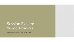 Session Eleven Valuing Differences Total Time 2 hours